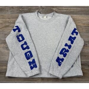 Ariat Cowgirl Tough Pullover Boxy Sweatshirt Grey/Blue Spell Out Womens Med